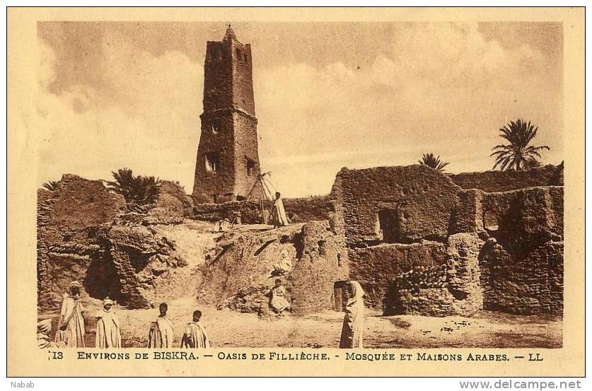 NK-DV 0123-Algérie-Environ de Biskra-Oasis de Fillièche-Mosquée et Maisons Arabes-L.L.