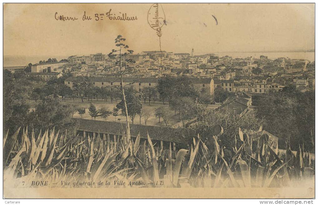 CPA,BONE,la ville arabe en 1921,et la caserne du 3 ème TIRAILLEURS,édition lévy et fils paris,rare