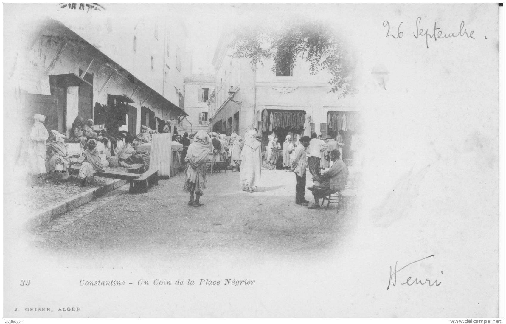 CONSTANTINE - ALGERIE - UN COIN DE LA PLACE NEGRIER EN 1903 - dos simple précurseur - Geiser