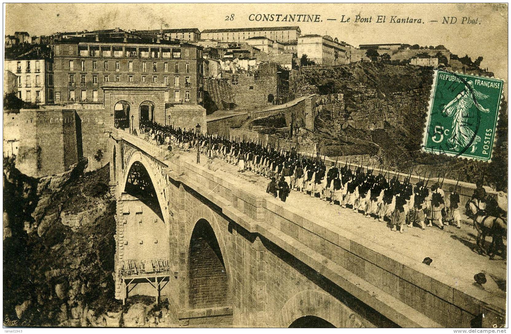 CONSTANTINE - Pont El Kantara - Défilé des Troupes Afft. 5c. Semeuse OMEC 14.05.1909 - ARR MONTJEAN 27.05.09 - SUP !