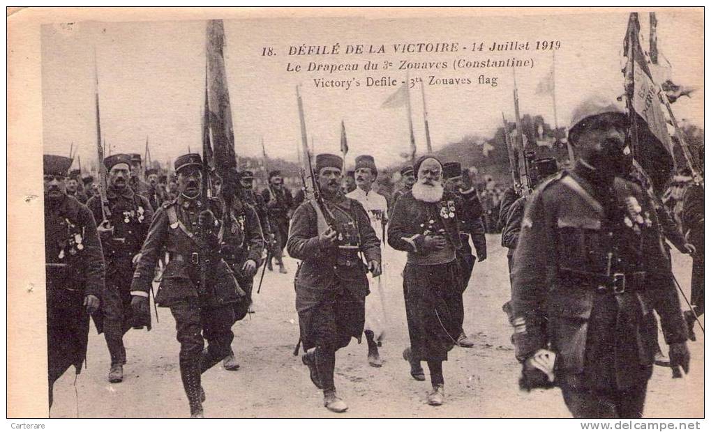 cpa,algérie,constantine,d éfilé  de la victoire,(14 juillet 1919)(3°zouaves),historiq ue  ,rare,afrique