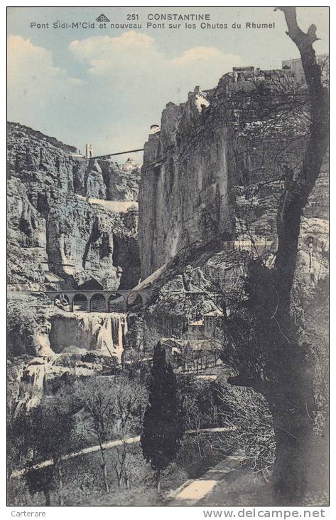 AFRIQUE DU NORD,FRANCE COLONIES,algerie française,CONSTANTINE en 1932,pont suspendu,cascade,chute d'eau