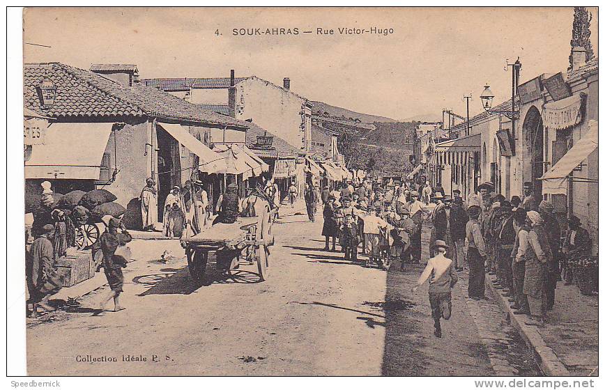 19048 SOUK - AHRAS  Rue Victor Hugo . 4 coll ideal PS -café du tonkin. tampon régiment Zouaves