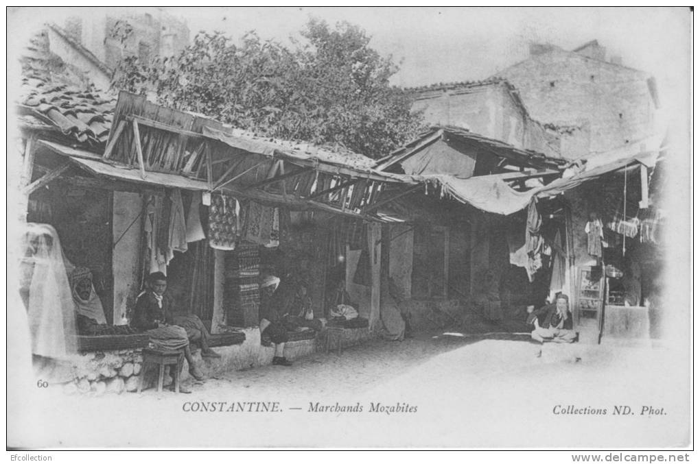 CONSTANTINE - Marchands mozabites,Algérie,marché, Mzab mzbi,métiers,tapis tissage,dos simple précurseur,rare