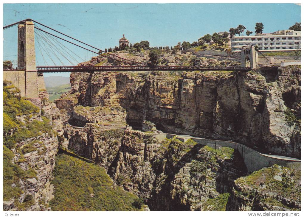 AFRIQUE,AFRICA,Algérie,AL GERIA,CONSTANTINE,il y a 40 ans,PONT ANCIEN SUSPENDUE,GORGES,TUNEL,ro ute ancienne