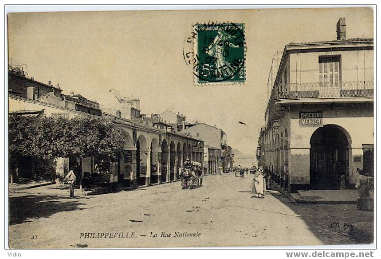 PHILIPPEVILLE - CONSTANTINE - LA RUE NATIONALE - PUBLICITE CHOCOLAT MENIER