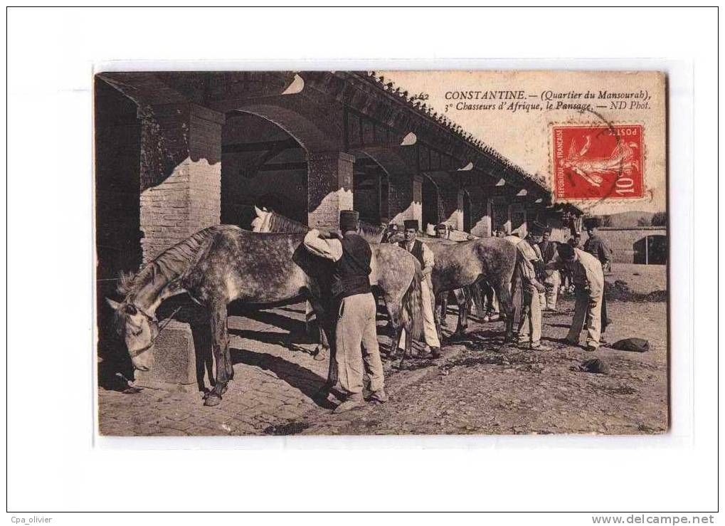 ALGERIE Constantine Caserne Mansourah, 3è Régiment Chasseurs Afrique, Pansage Chevaux, Maréchal Ferrant, ed ND 162, 1911