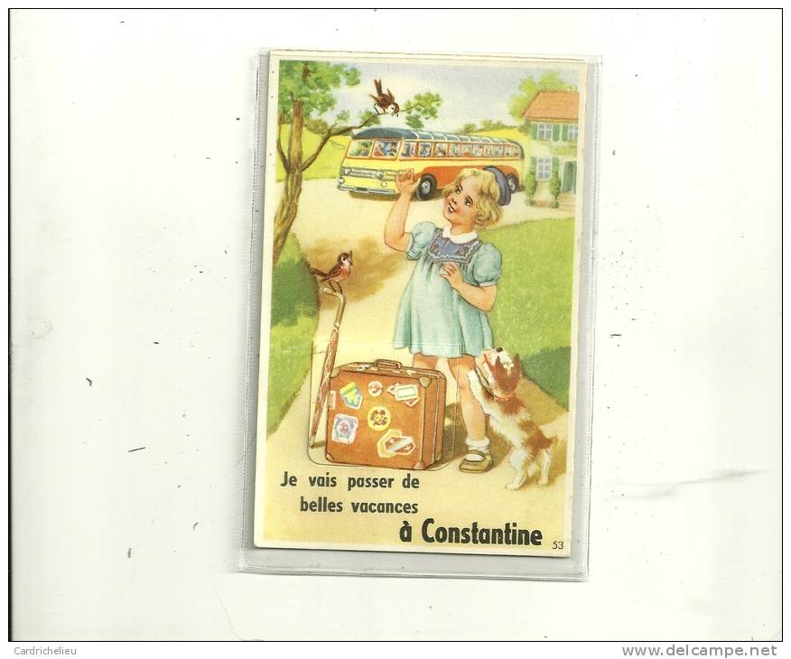 CONSTANTINE CARTE FANTAISIE SYSTEME DEPLIANT ACCORDEON  PETITE FILLE ET CHIEN  AUTOCAR