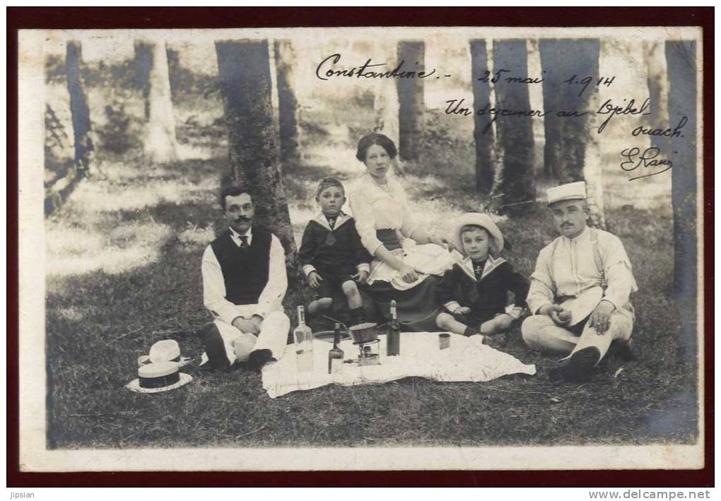 Cpa  carte photo Algérie Constantine  un déjeuner au Djebel RAM1