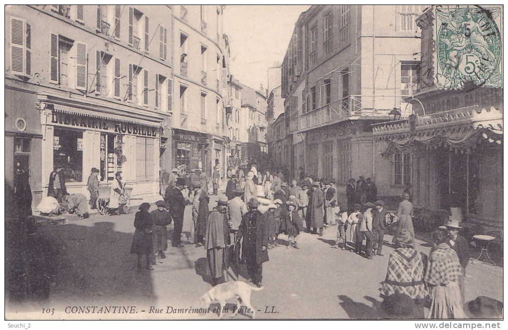 Constantine.- Rue Damrémont et la Poste  -  (belle animation)