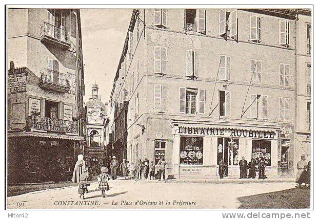 8-Costantine-Algerie Francaise-Place d'Orleans et Préfecture-Librairie Roubille-Animé-v.1906 x Paris-Timbre 5c. France.