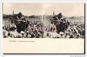 Vues stereoscopiques Algerie Biskra CPA Le depart pour Fantasia