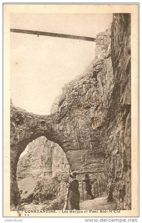 RARE CPA CONSTANTINE Les Gorges et Pont Sidi M'Cid, animée, n°9, voyagée