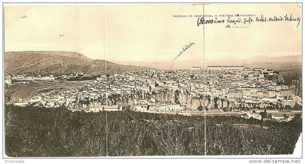 CPA. Algérie. Constantine. Carte panorama 3 volets 1908. Dimension 28 x 14,5 cm