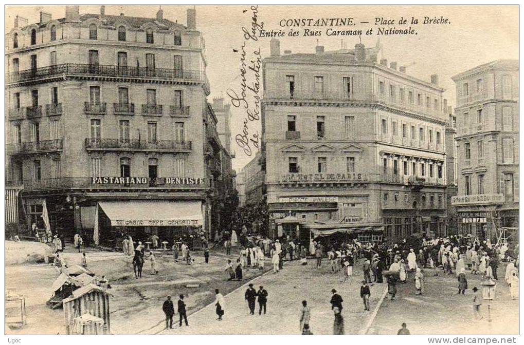 CPA - ALGERIE - CONSTANTINE - Place de la Brèche, Entrée des rues Caraman et Nationale - 575