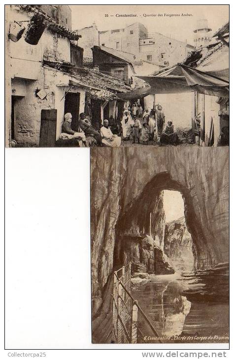 Lot 2 CPA Constantine  Quartier des Forgerons Arabes ( cliché RARE !!! ) + entrée des gorges du Rhummel