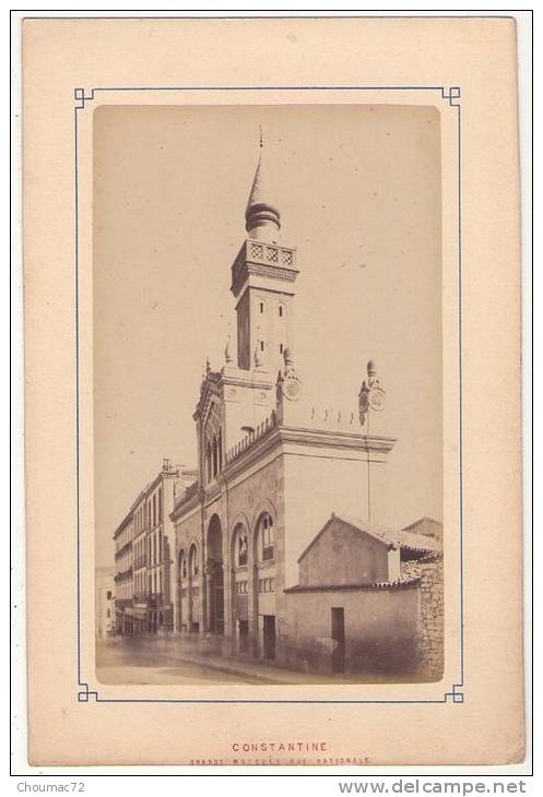(Photo) 036, Algérie, Constantine, Grande Mosquée rue Nationale, photo collée sur carton 19 x 12,7 cm, TB. Frais de port