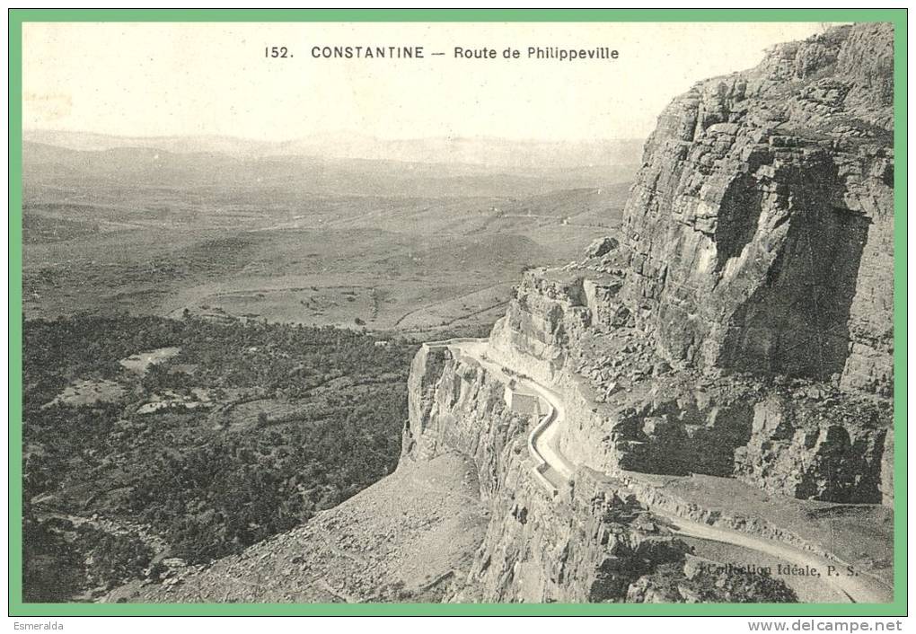 CPA-Ideale 152- CONSTANTINE -Route de Philippeville. voyagée 1916+5 cts semeuse cachet ambulant. TBE