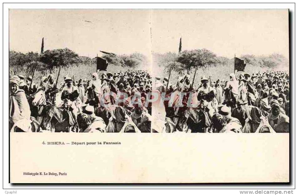 Vues stereoscopiques Algerie Biskra CPA DEpart pour la Fantasia