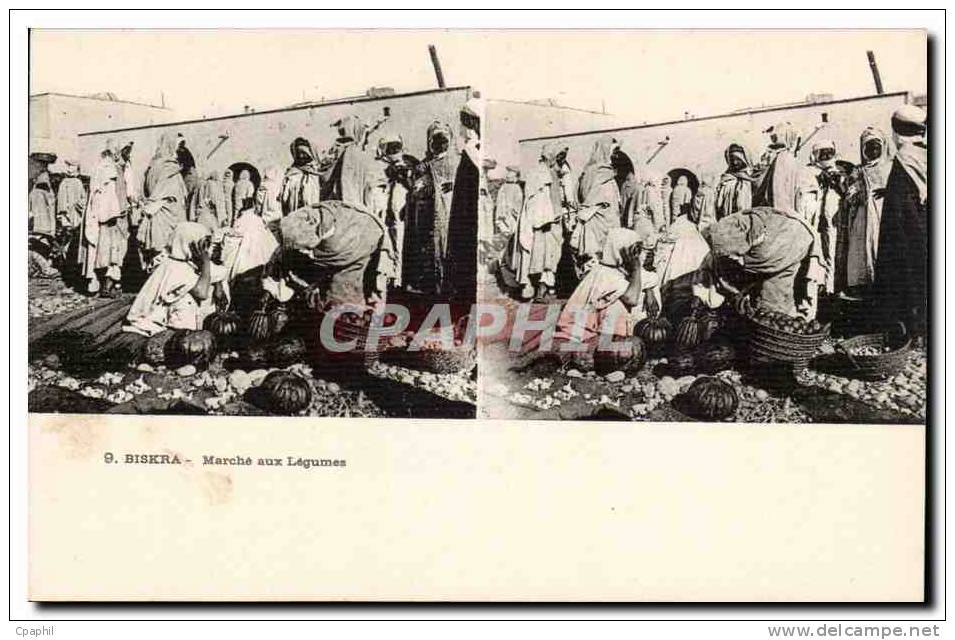 Vues stereoscopiques Algerie Biskra CPA Marche aux legumes
