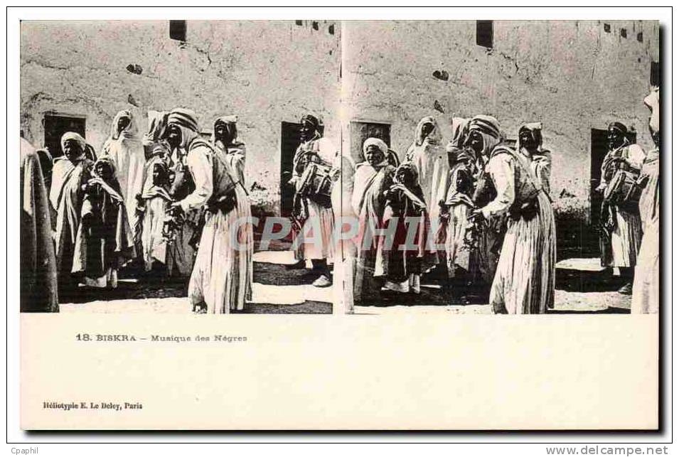Vues stereoscopiques Algerie Biskra CPA Bon Chkiona Musique des