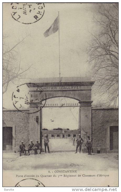 CONSTANTINE -  ENTREE DU QUARTIER GALLIFET  du  3e REGIMENT DE CHASSEURS D'AFRIQUE -  Cachet