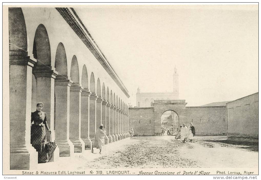 Algérie Laghouat Avenue Cassaigne et porte d´Alger Ed Sénac & Mazacca Dos simple   (655)