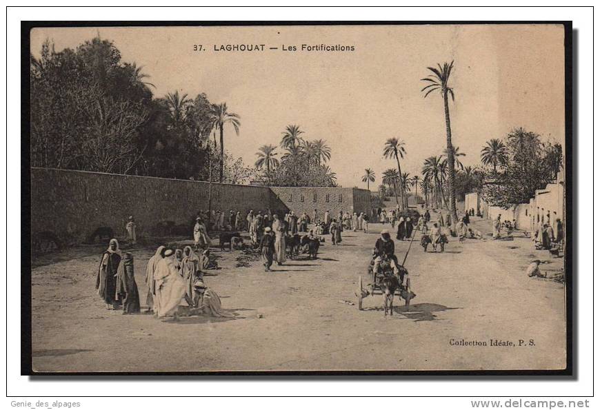 ALGERIE, LAGHOUAT, Fortifications, animation, attelage âne, coll idéale PS 37, CPA écrite