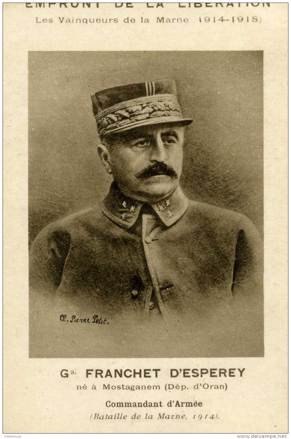 ALGERIE - MILITARIA - GUERRE 1914-1918-  EMPRUNT DE LA LIBERATION - GENERAL FRANCHET D'ESPEREY NE A MOSTAGANEM