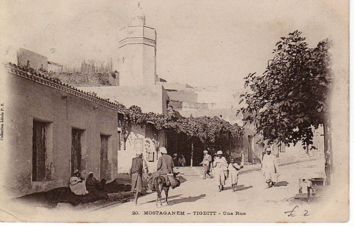 MOSTAGANEM-TIGDITT  belle cpa animée d´une Rue + âne + minaret