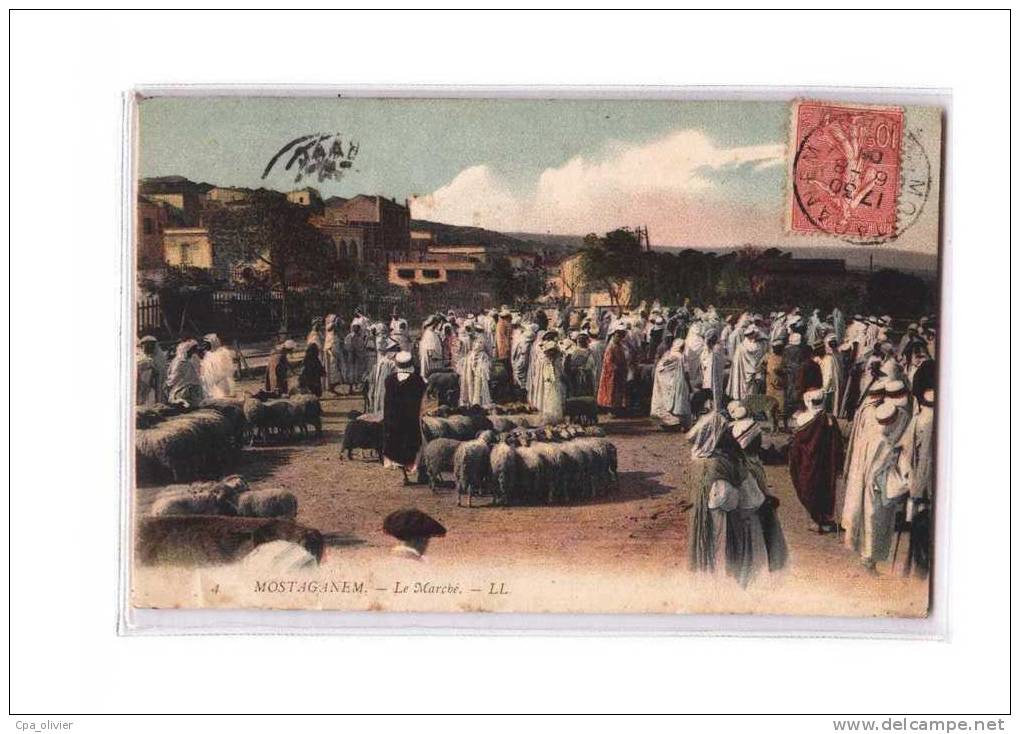 ALGERIE Mostaganem Marché, bien animée, colorisée, ed LL 4, 1906