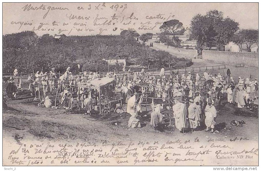 Mostaganem.- (Algérie) Le Marché Arabe  -  (belle animation  oblitération de 1903)