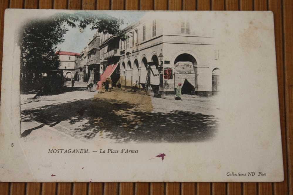 CPA MOSTAGANEM La Plaçe d'armes devant de commerces colorisée Algérie Ex Colonie Française