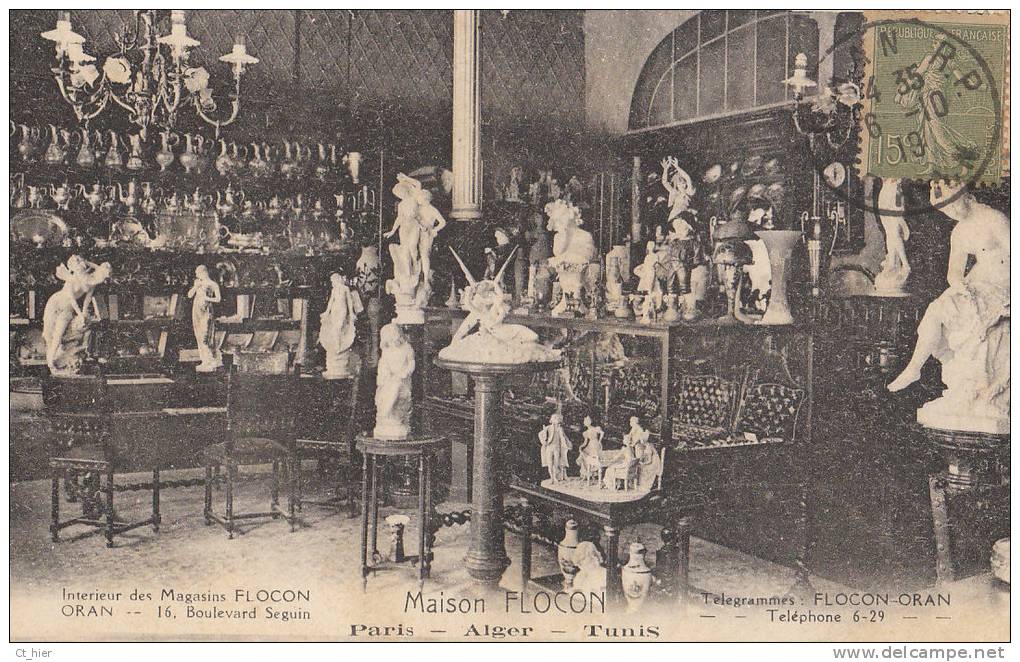 CPA  ALGERIE  ORAN  Bd SEGUIN Maison FLOCON Commerce Sculptures Statues FEMMES NUES Nu artistique 1919