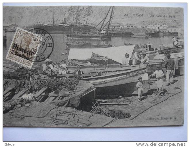 Oran  un coin du port barques de peche timbre Marocco allemand non voyagé tanger