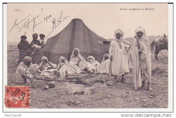 ALGERIE.ORAN.ARABES PREPARANT LE MECHOUI..partie d oran obliteration