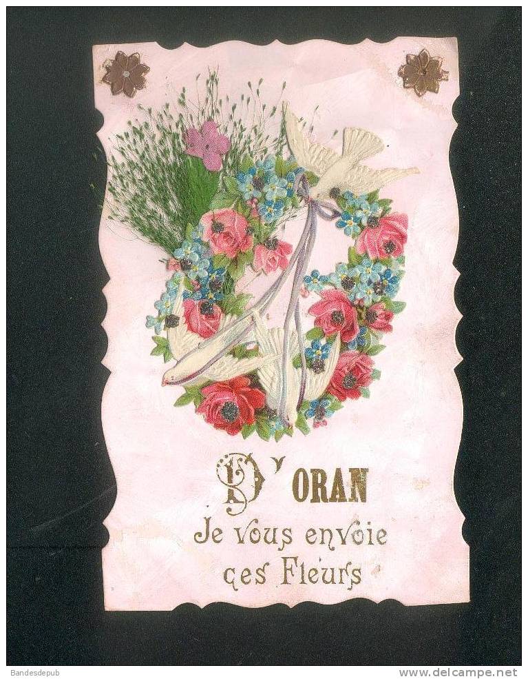 Algérie - D´ ORAN je vous envoie ces fleurs ( très jolie carte avec ajoutis ) chromos herbe