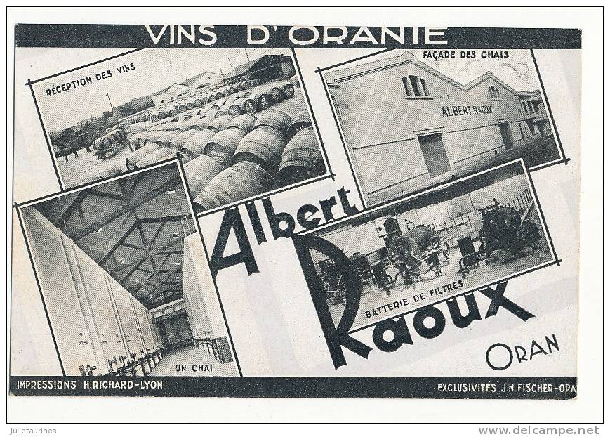 ORAN ALGERIE VINS D ORANIE ALBERT RAOUX  CARTE PUBLICITAIRE CPA BON ETAT