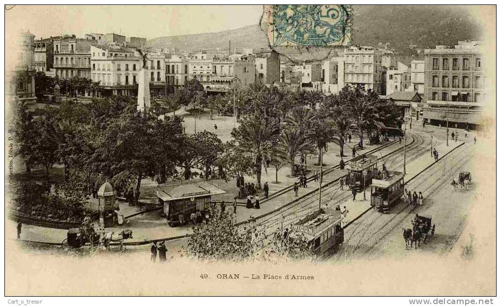CPA ALGERIE ORAN LA PLACE D'ARMES 1904 TRAMWAYS