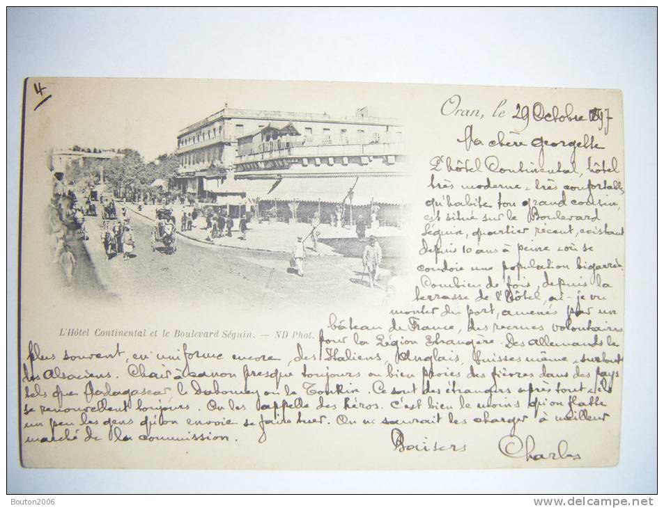 Oran 1897 L´Hotel Continental et le Boulevard Séguin vue très animée