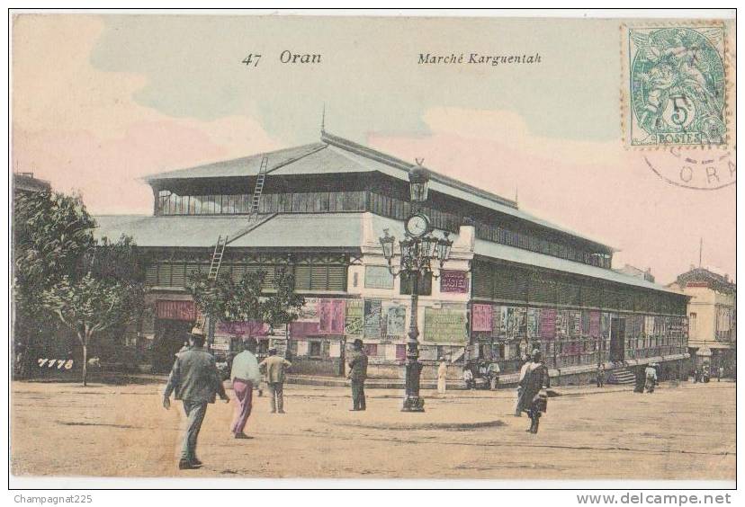 CPA ALGERIE ORAN Marché Karguentah carte colorisée 1909