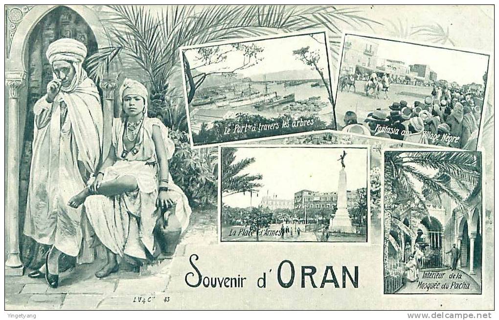 ALGERIE.ORAN.SOUVENIR D'ORAN.LE PORT A TRAVERS LES ARBRES.LA PLACE D'ARMES....