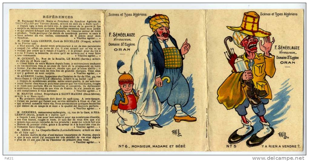 Algérie Oran domaine St Eugène  Seneclauze pub au dos Scènes et types algériens triptique
