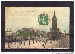 ALGERIE Setif Place de l'Eglise, Sous la Neige, Hiver, colorisée, ed GBP, 1909