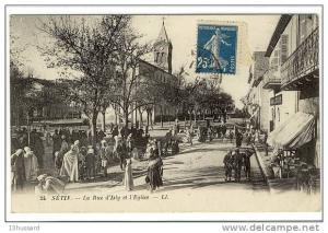 Carte Postale Ancienne Sétif - La Rue d'Isly et l'Eglise