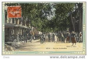 cpa en bon état-Algérie-Sétif-rue de Constantine(belle animation)-ciruclé en 1913-éd Sidler
