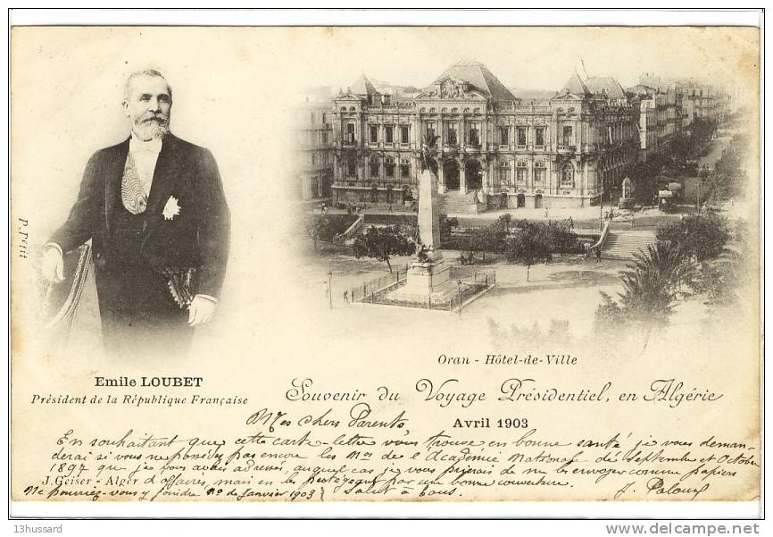 Carte Postale Ancienne Algérie - Oran. Souvenir du Voyage Présidentiel. Emile Loubet