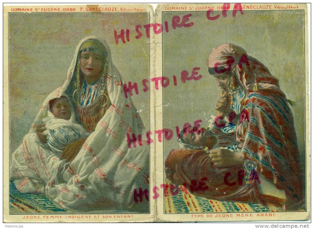 ALGERIE - ORAN- RARE DOUBLE CARTE DOMAINE SAINT EUGENE- F. SENECLAUZE VITICULTEUR-1914