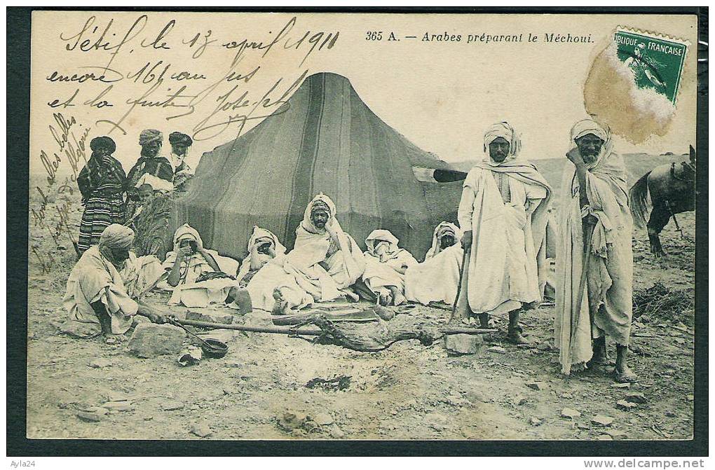 CPA   ALGERIE  SETIF  Arabes préparant le Méchoui  très animée  1911