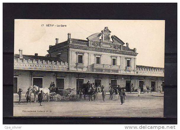ALGERIE Setif Gare, Extérieur, bien animée, Attelages, ed Idéale PS 17, 192?